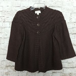 Cardigan Size Large Petite Chocolate Brown Cable Knit Button Front